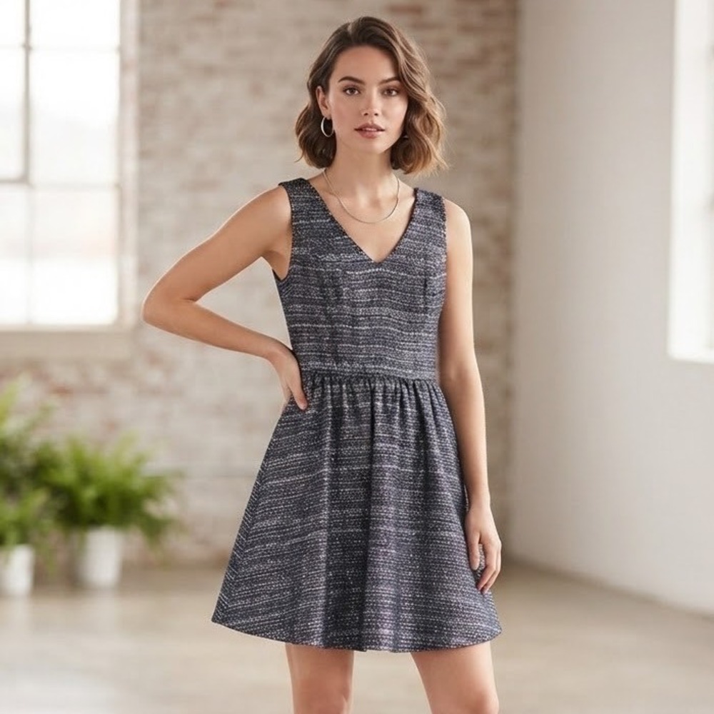 Moulinette Soeurs Anthropologie Metallic Tweed Fit & Flare Dress  Size